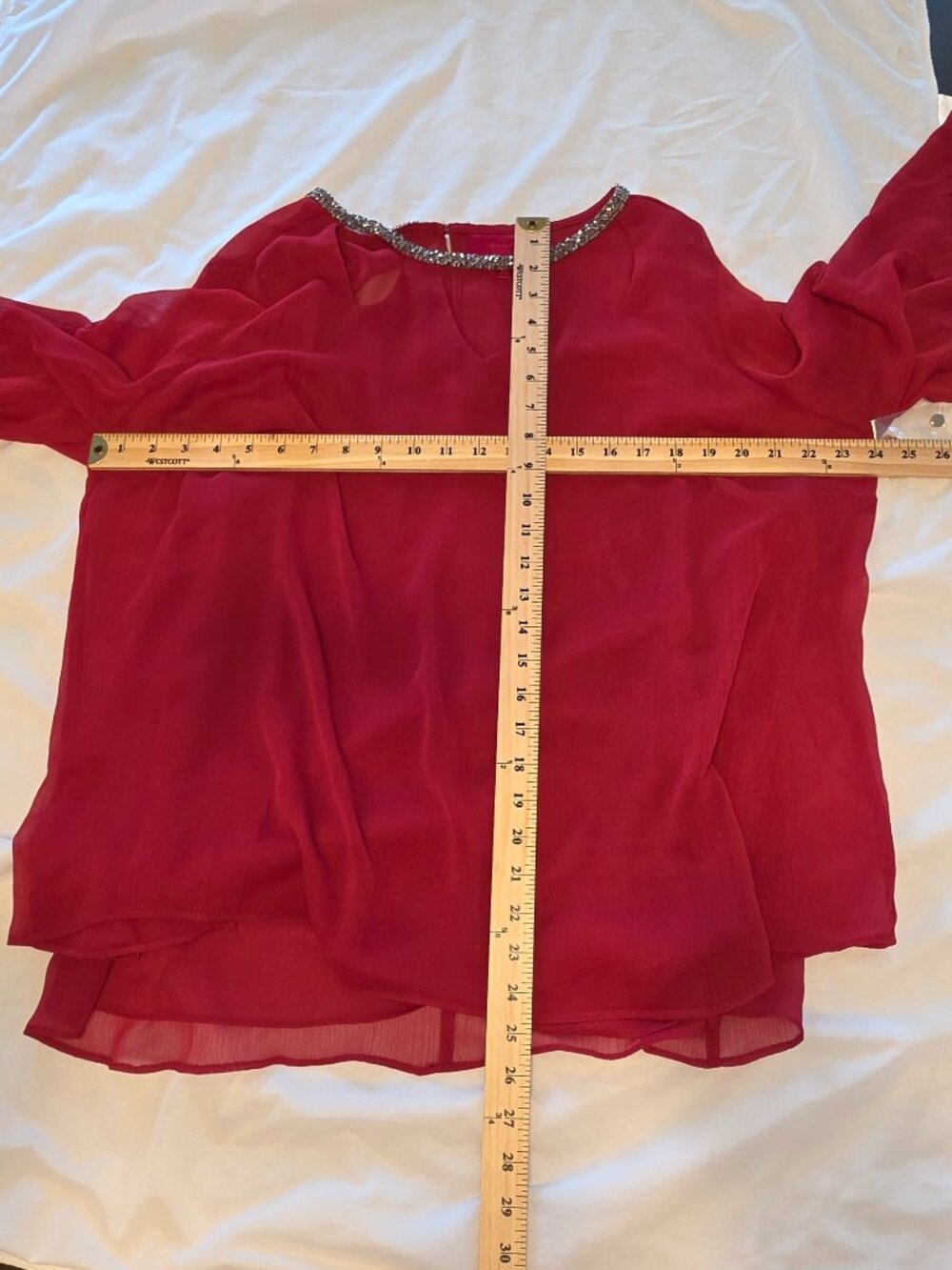 Jennifer Lopez Blouse Sz 1X Rhinestone Neckline Bell Sleeve Top Bold Party NWT - Picture 11 of 14